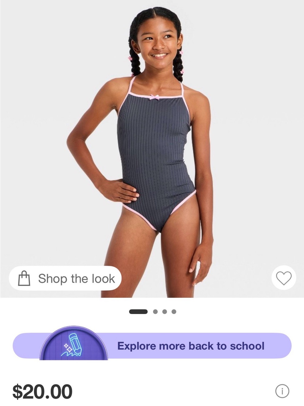 Target Ribbed Charcoal One-Piece Swimsuit with Pink Trim